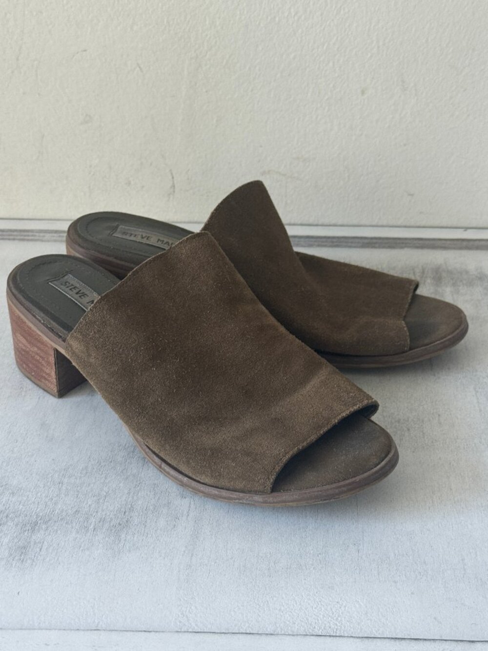 Steve Madden Richelle Genuine Suede Sandal Mules Brown Sz.8.5